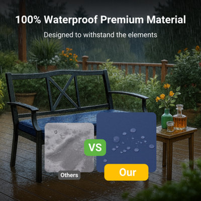 2 Seater Outdoor Garden Bench Cushion Black 120x33x5cm Thick Foam Patio Seat Pad Water resistant