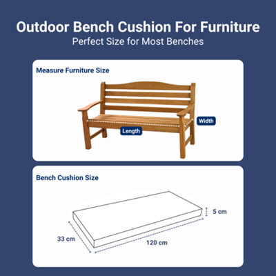 2 Seater Outdoor Garden Bench Cushion Black 120x33x5cm Thick Foam Patio Seat Pad Water resistant