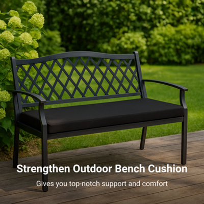 2 Seater Outdoor Garden Bench Cushion Black 120x33x5cm Thick Foam Patio Seat Pad Water resistant