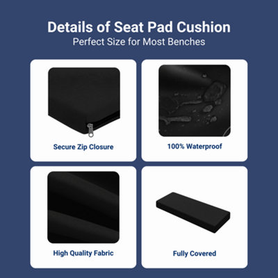 2 Seater Outdoor Garden Bench Cushion Black 120x33x5cm Thick Foam Patio Seat Pad Water resistant