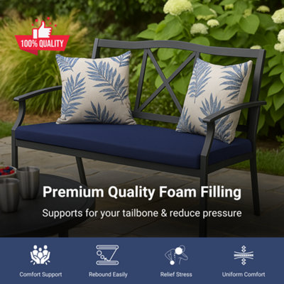 2 Seater Outdoor Garden Bench Cushion Black 120x33x5cm Thick Foam Patio Seat Pad Water resistant