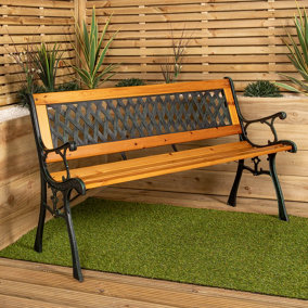 2 Seater Outdoor Wooden Cast Iron with Lattice Design Garden Patio Bench