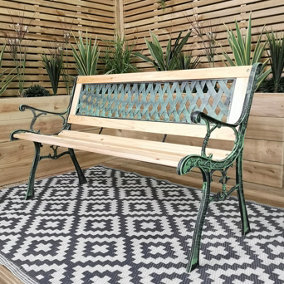2 Seater Outdoor Wooden Cast Iron with Lattice Design Garden Patio Bench