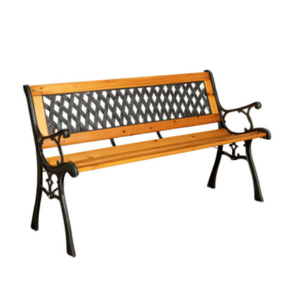 2 Seater Outdoor Wooden Cast Iron with Lattice Design Garden Patio Bench - 6