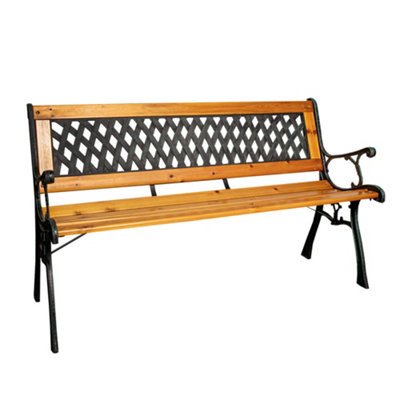 2 Seater Outdoor Wooden Cast Iron with Lattice Design Garden Patio Bench - 7