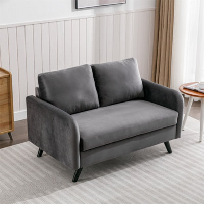 2 Seater Padded Sofa, Velvet Upholstered Modern Leisure Sofa with Soft Cushion Solid Wood Frame -W125xD79xH80 - Gray