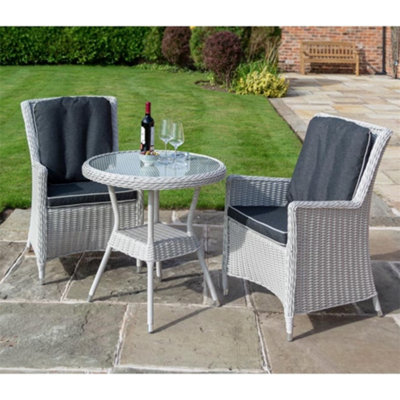 2 Seater Putty Grey Rattan Weave Garden Bistro Set