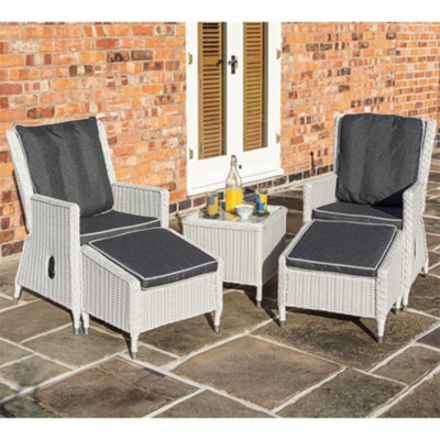 2 Seater Putty Grey Rattan Weave Garden Reclining Lounger Set