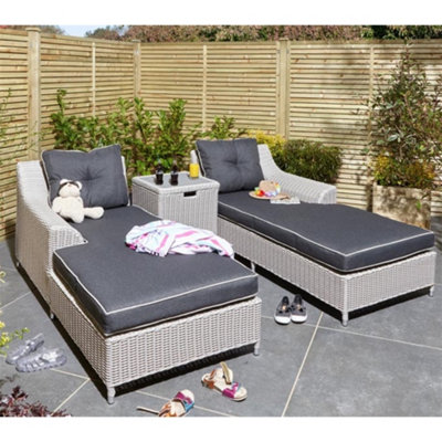 Grey rattan lounger discount set