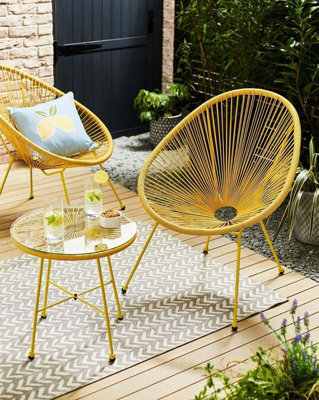 2 Seater Rope Design Ochre Bistro Set Outdoor Garden Chairs Table