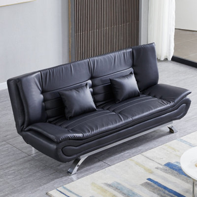 2 Seater Sofa Bed Faux Leather Shell Loveseat Couch Recliner Sofabed with 2 Pillows in Black
