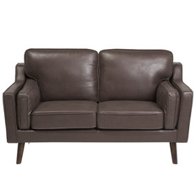 2 Seater Sofa Faux Leather Brown LOKKA