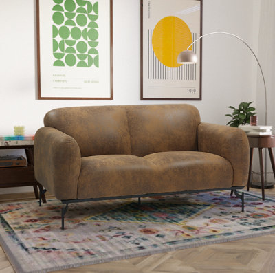 2 Seater Sofa in Faux Leather Suede Brown Fabric