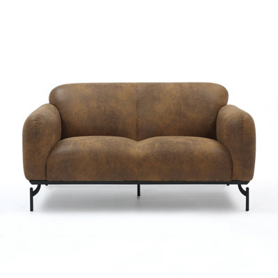 2 Seater Sofa in Faux Leather Suede Brown Fabric