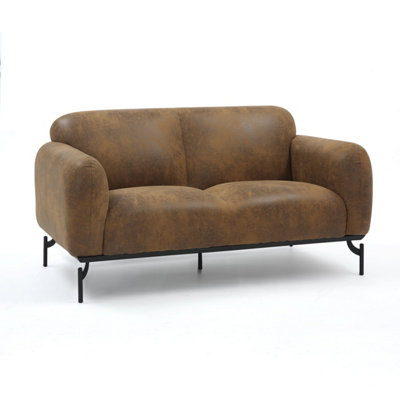 2 Seater Sofa in Faux Leather Suede Brown Fabric