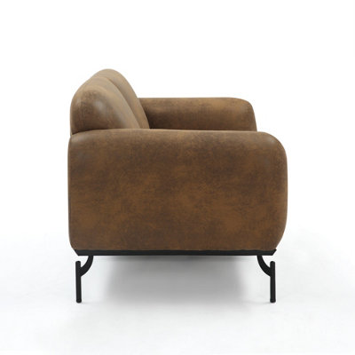 2 Seater Sofa in Faux Leather Suede Brown Fabric