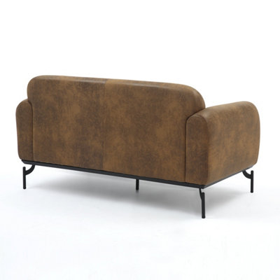 2 Seater Sofa in Faux Leather Suede Brown Fabric