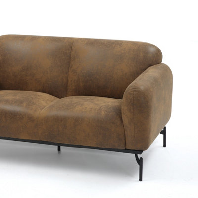 2 Seater Sofa in Faux Leather Suede Brown Fabric