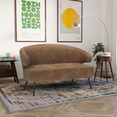 2 Seater Sofa in Faux Leather Suede Brown Fabric