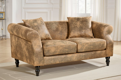 2 Seater Sofa in Faux Leather Suede Brown