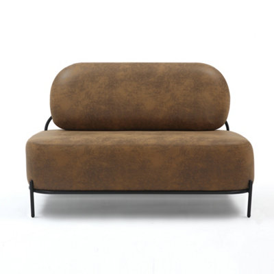 2 Seater Sofa Loveseat in Brown Faux Leather Suede Fabric