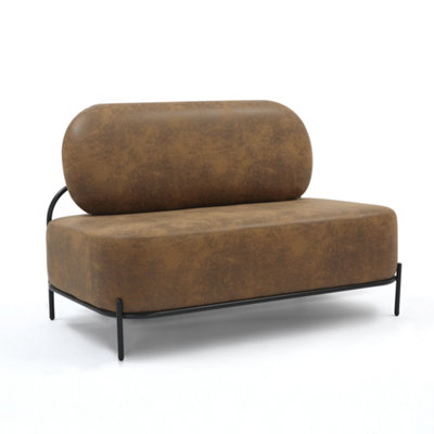 2 Seater Sofa Loveseat in Brown Faux Leather Suede Fabric