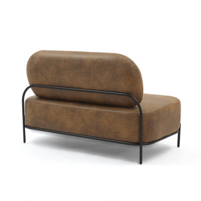 2 Seater Sofa Loveseat in Brown Faux Leather Suede Fabric