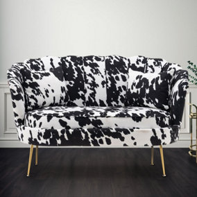 2 Seater Sofa Loveseat in Cow Print Fabric