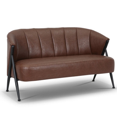 2 Seater Sofa Loveseat in Faux Leather Brown Fabric
