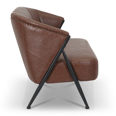 2 Seater Sofa Loveseat in Faux Leather Brown Fabric