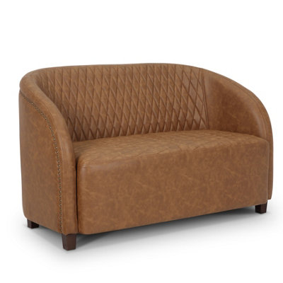 2 Seater Sofa Loveseat in Faux Leather Brown