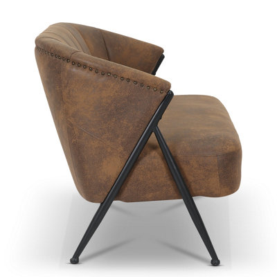 2 Seater Sofa Loveseat in Faux Leather Suede Brown Fabric