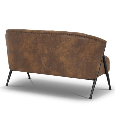 2 Seater Sofa Loveseat in Faux Leather Suede Brown Fabric