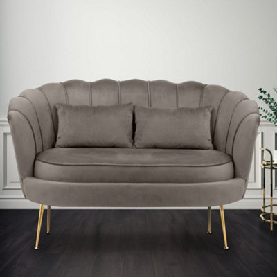2 Seater Sofa Loveseat in Light Grey Velvet
