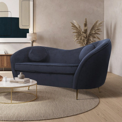 2 Seater Sofa Loveseat in Navy Blue Velvet Fabric