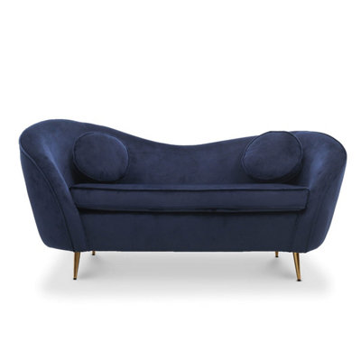 2 Seater Sofa Loveseat in Navy Blue Velvet Fabric