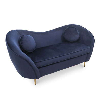 2 Seater Sofa Loveseat in Navy Blue Velvet Fabric