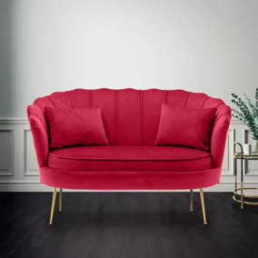 2 Seater Sofa Loveseat in Pink Velvet Fabric