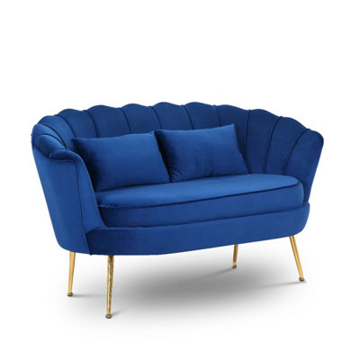 2 Seater Sofa Loveseat in Velvet Blue Fabric