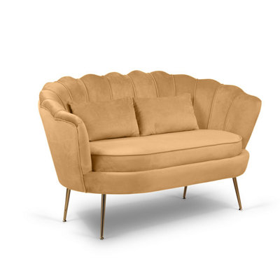 2 Seater Sofa Loveseat in Velvet Gold Fabric