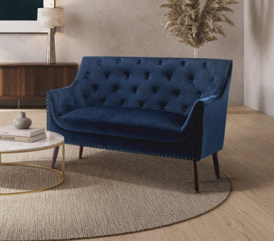 2 Seater Sofa Loveseat in Velvet Navy Blue Fabric
