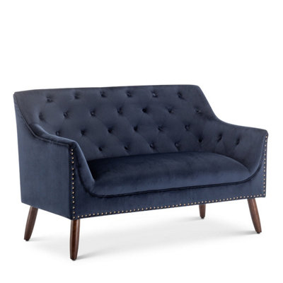 2 Seater Sofa Loveseat in Velvet Navy Blue Fabric