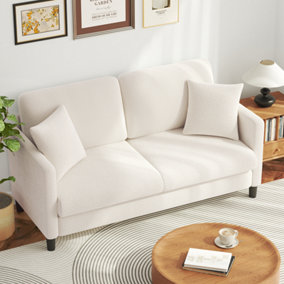 2 Seater Teddy Fleece Upholstered Sofa with Extra Deep Seats, Off-White