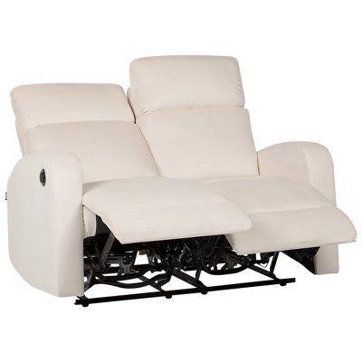 2 Seater Velvet Electric Recliner Sofa White VERDAL