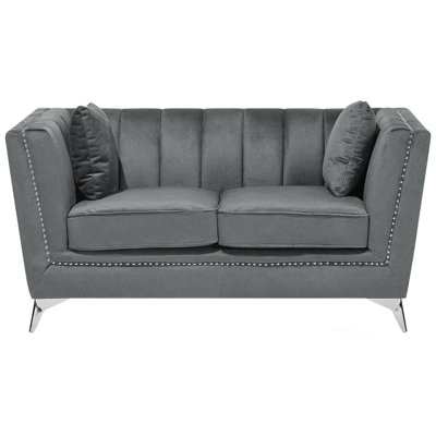 2 Seater Velvet Fabric Sofa Grey GAULA