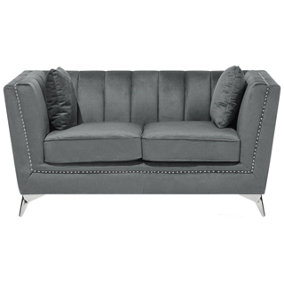 2 Seater Velvet Fabric Sofa Grey GAULA