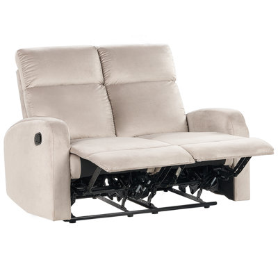 2 Seater Velvet Manual Recliner Sofa Beige VERDAL