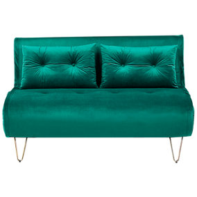 2 Seater Velvet Sofa Bed Dark Green VESTFOLD