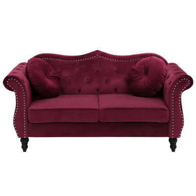 2 Seater Velvet Sofa Burgundy SKIEN