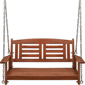 2 Seater Wooden Swing Porch Chair Garden Patio Bench With Hanging Chains Brown